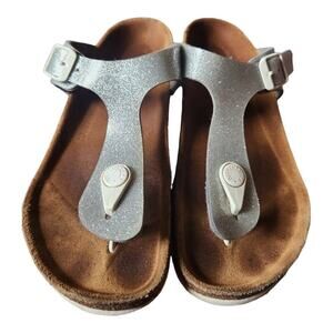 Birkenstock Gizeh kids sparkly silver glitter thong sandle sz 33 us 2-2 1/2